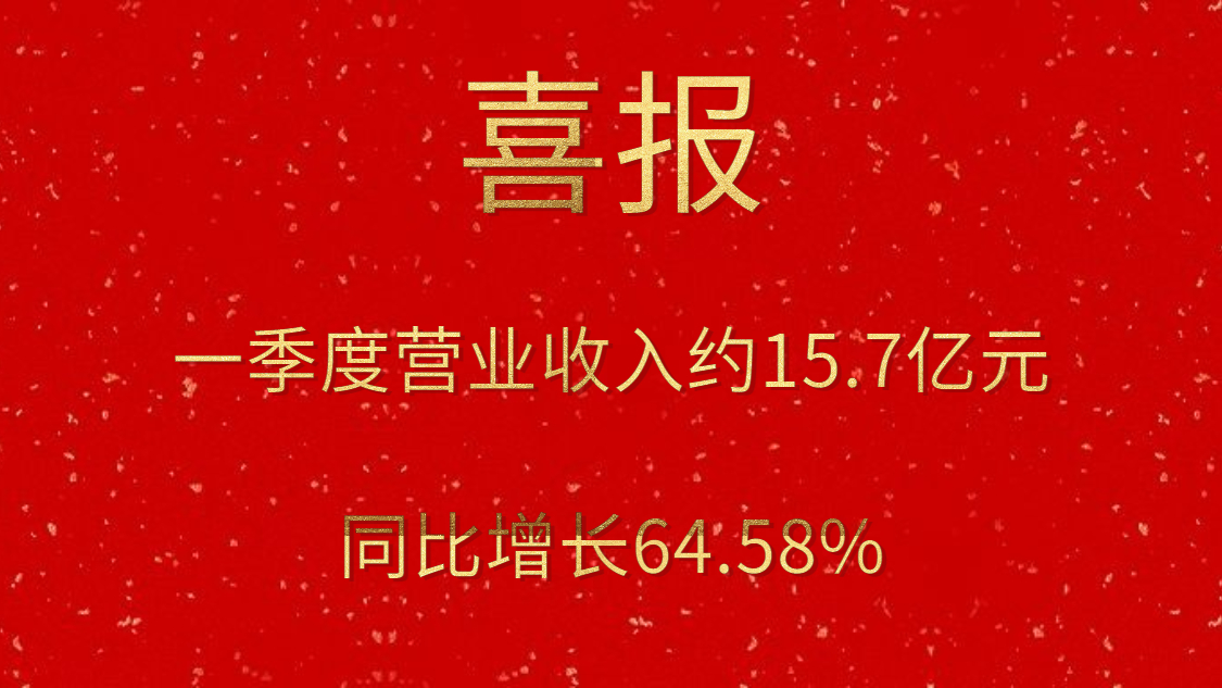 公司一季度实现营业收入约15.7亿元，同比增长64.58%